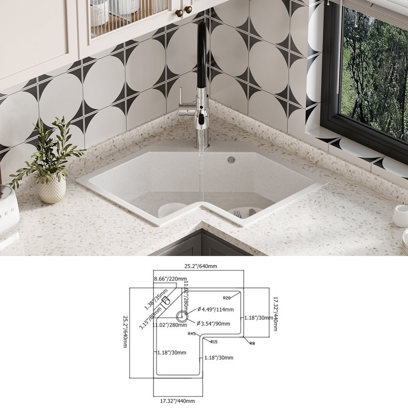 Homary 25.2'' L Double Bowl Quartz Kitchen Sink & Reviews